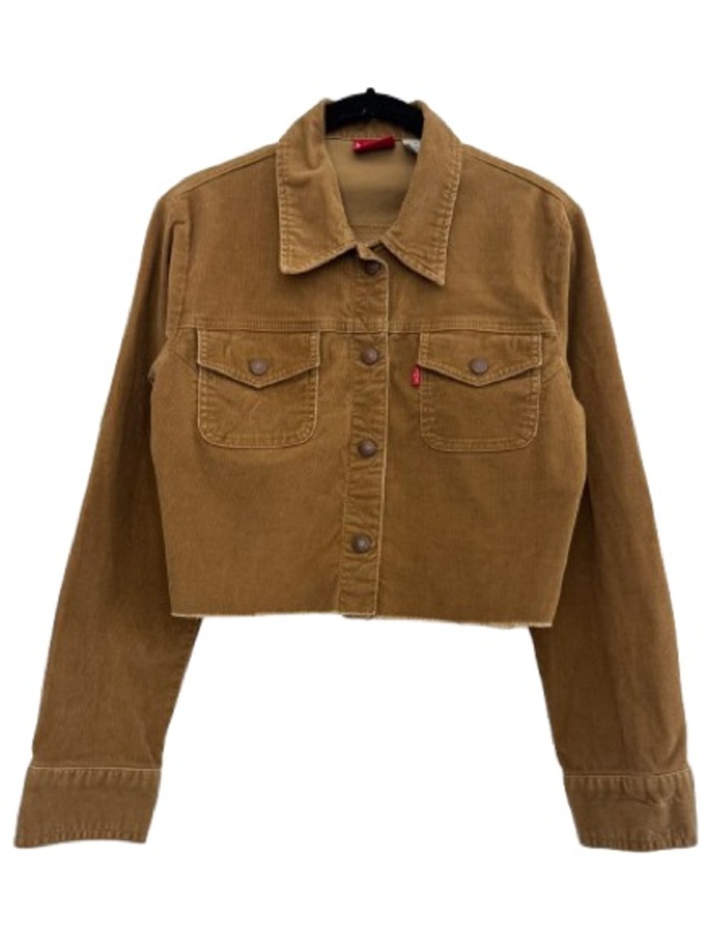 Vintage Levi’s Cropped Corduroy Jacket Tan Brown Raw Hem Stretch Cotton
